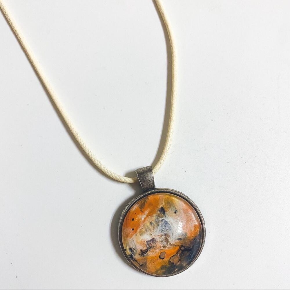 BOUTIQUE • Orange + Cream Art Deco Paint Handmade Necklace